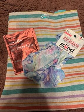 scunci Pastel Tie-Dye Scrunchie with Multicolor Striped Pouch